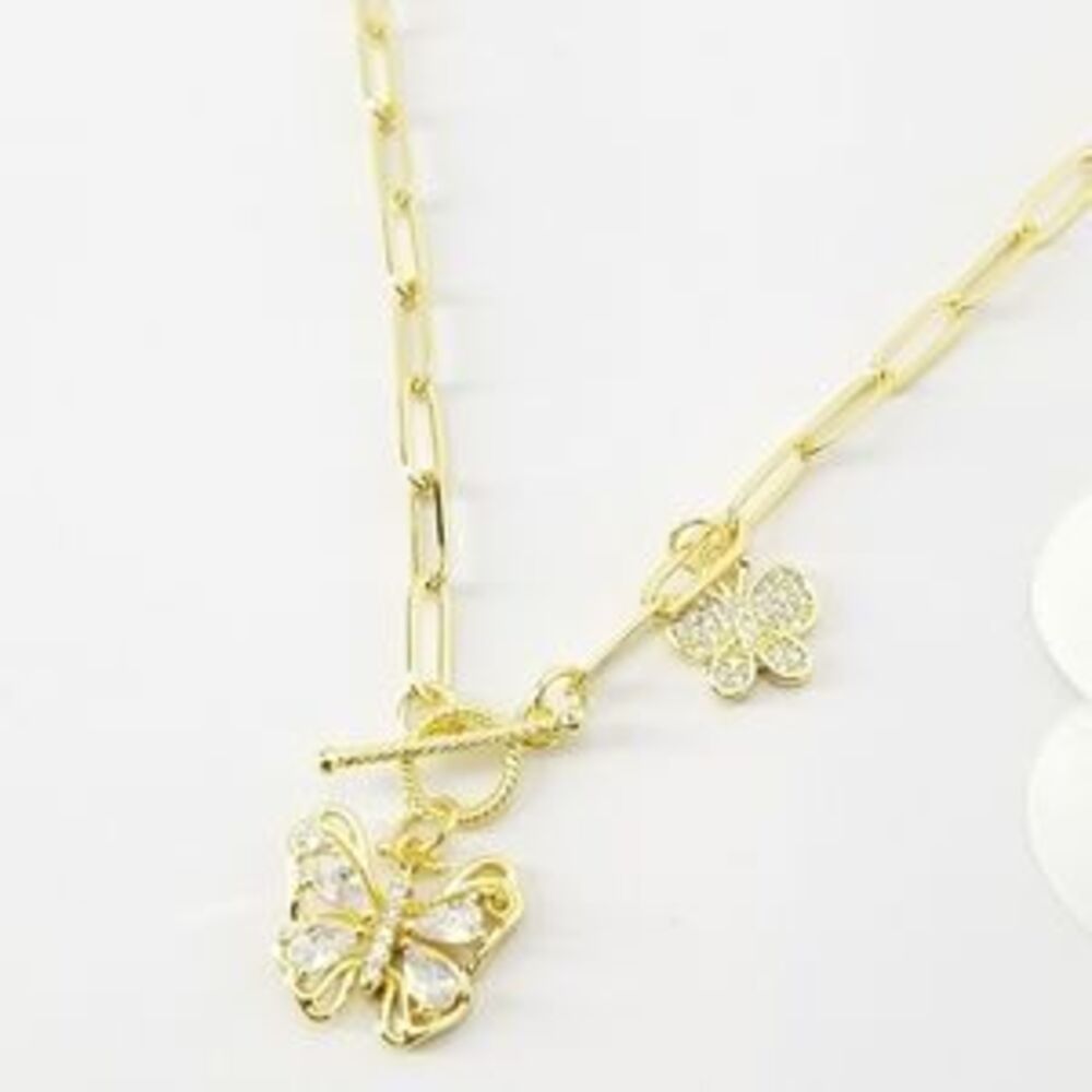 NWT 18K Gold Pave CZ Butterfly Choker Necklace NEW